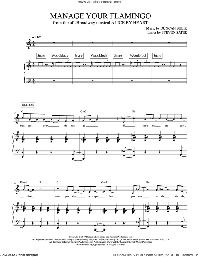 Manage Your Flamingo (from Alice By Heart) sheet music for voice and piano by Duncan Sheik, Duncan Sheik and Steven Sater and Steven Sater, intermediate skill level