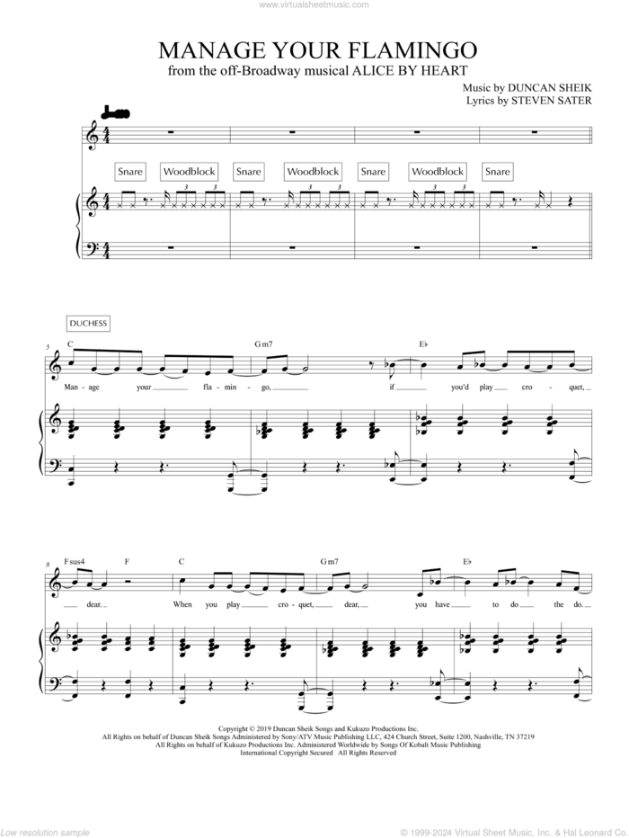 Manage Your Flamingo (from Alice By Heart) sheet music for voice and piano by Duncan Sheik, Duncan Sheik and Steven Sater and Steven Sater, intermediate skill level