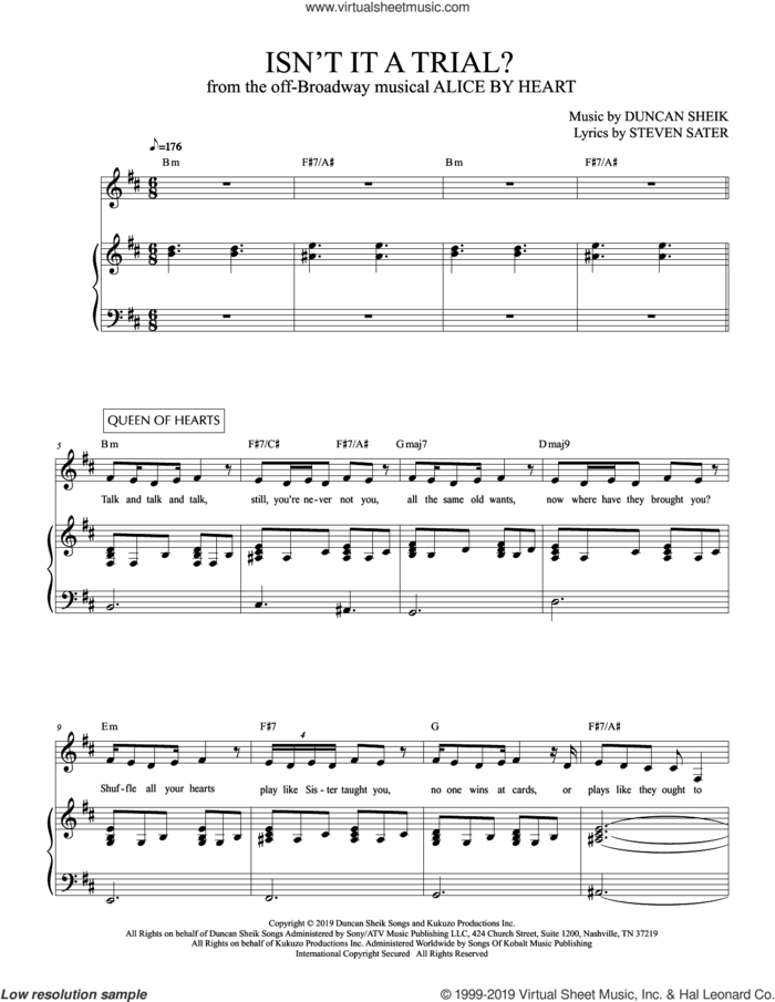 Isn't It A Trial? (from Alice By Heart) sheet music for voice and piano by Duncan Sheik, Duncan Sheik and Steven Sater and Steven Sater, intermediate skill level