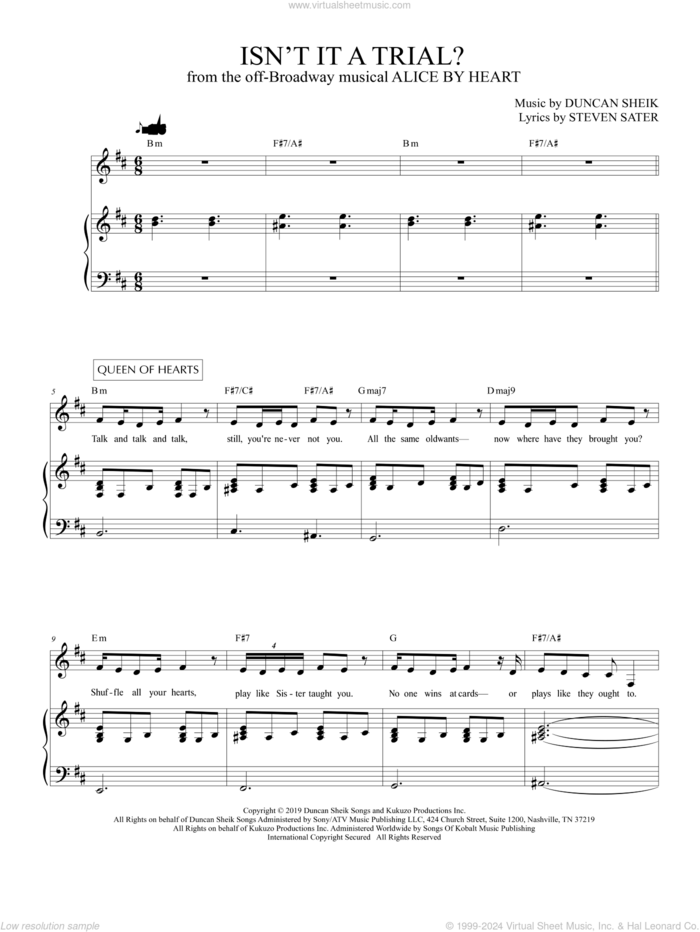 Isn't It A Trial? (from Alice By Heart) sheet music for voice and piano by Duncan Sheik, Duncan Sheik and Steven Sater and Steven Sater, intermediate skill level