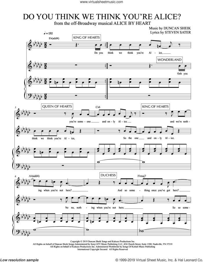 Do You Think We Think You're Alice? (from Alice By Heart) sheet music for voice and piano by Duncan Sheik, Duncan Sheik and Steven Sater and Steven Sater, intermediate skill level