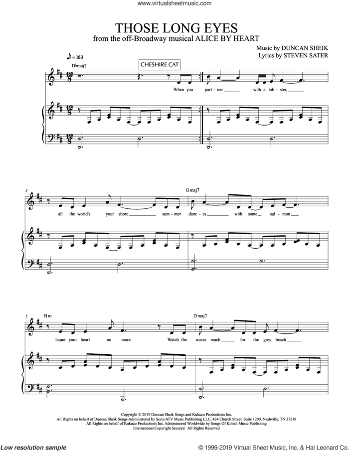 Those Long Eyes (from Alice By Heart) sheet music for voice and piano by Duncan Sheik, Duncan Sheik and Steven Sater and Steven Sater, intermediate skill level