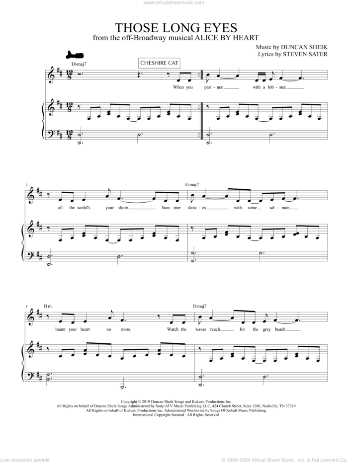 Those Long Eyes (from Alice By Heart) sheet music for voice and piano by Duncan Sheik, Duncan Sheik and Steven Sater and Steven Sater, intermediate skill level