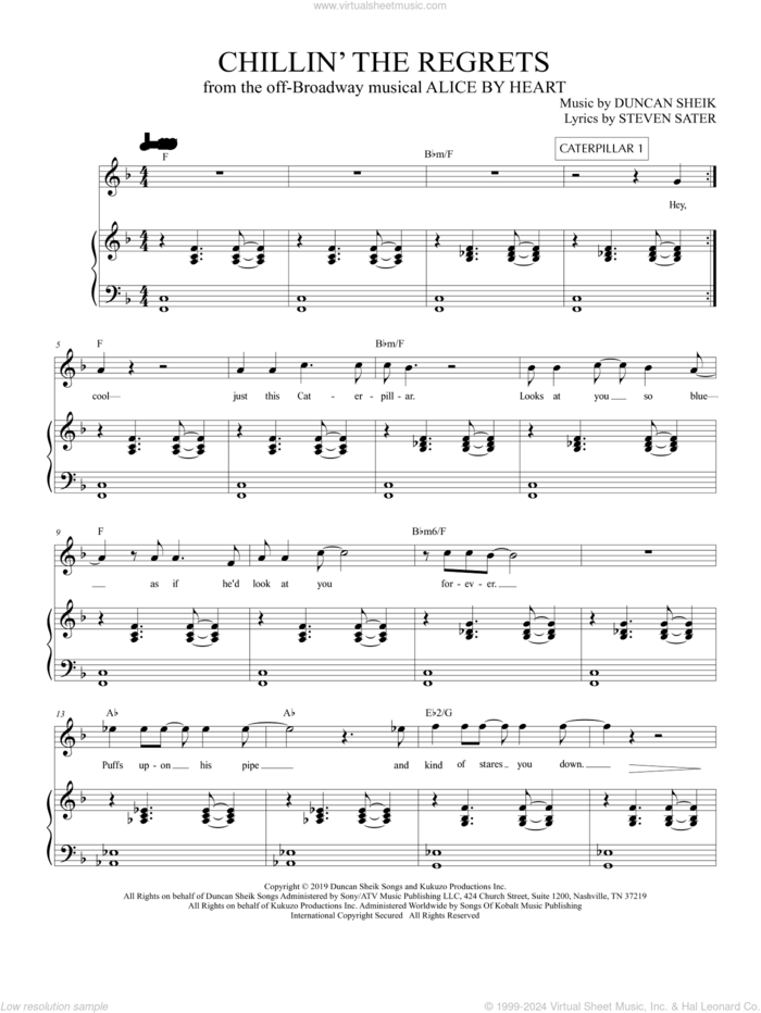 Chillin' The Regrets (from Alice By Heart) sheet music for voice and piano by Duncan Sheik, Duncan Sheik and Steven Sater and Steven Sater, intermediate skill level