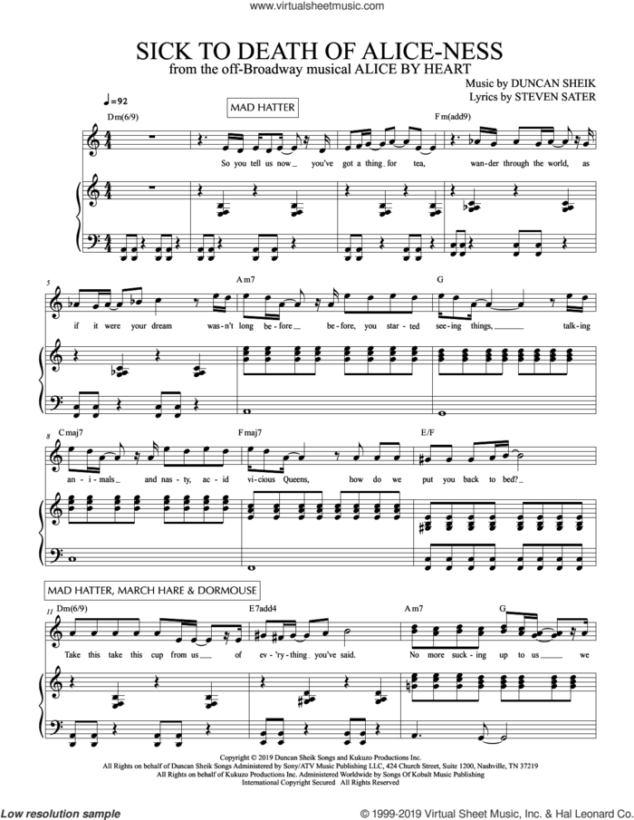 Sick To Death Of Alice-ness (from Alice By Heart) sheet music for voice and piano by Duncan Sheik, Duncan Sheik and Steven Sater and Steven Sater, intermediate skill level