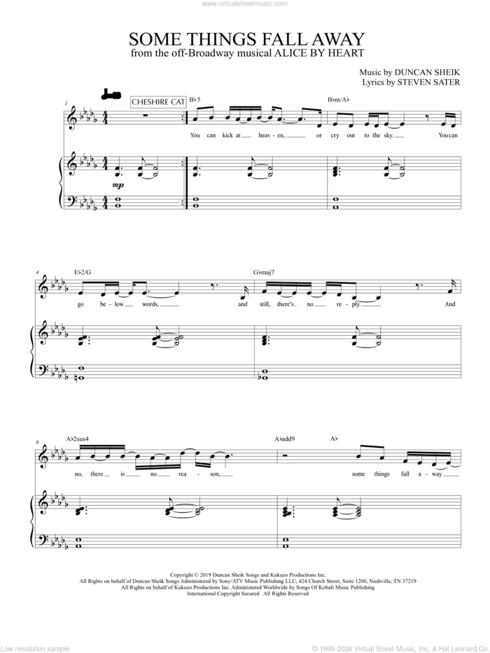 Some Things Fall Away (from Alice By Heart) sheet music for voice and piano by Duncan Sheik, Duncan Sheik and Steven Sater and Steven Sater, intermediate skill level