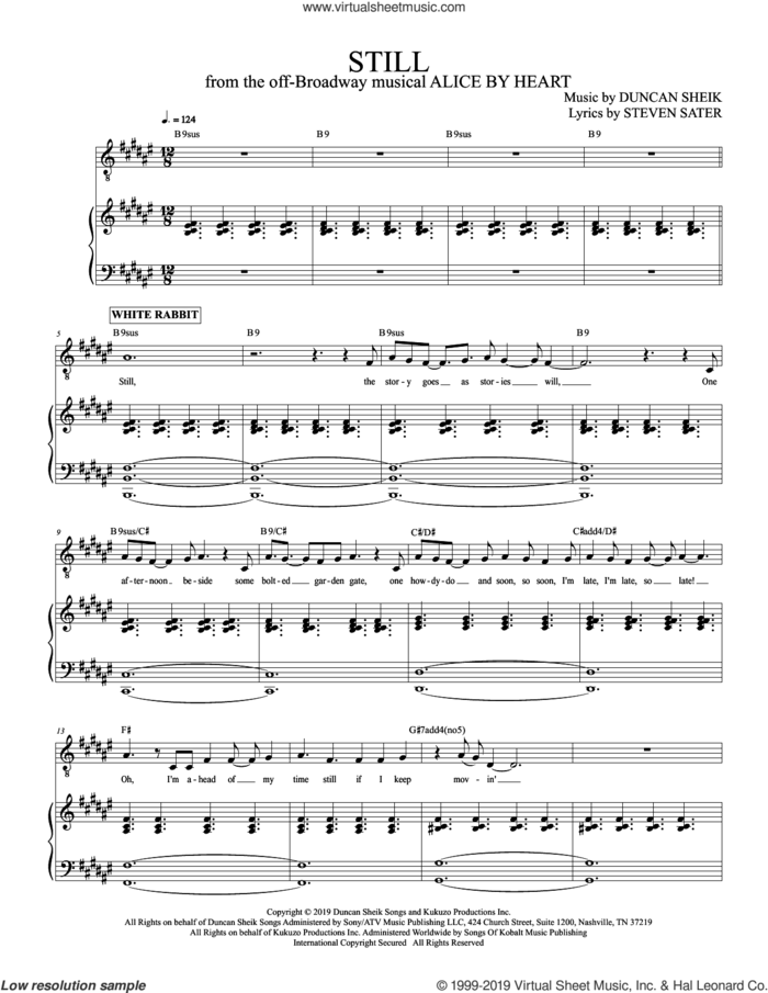 Still (from Alice By Heart) sheet music for voice and piano by Duncan Sheik, Duncan Sheik and Steven Sater and Steven Sater, intermediate skill level