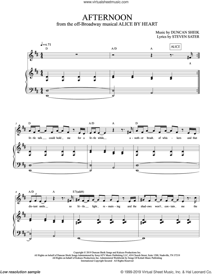 Afternoon (from Alice By Heart) sheet music for voice and piano by Duncan Sheik, Duncan Sheik and Steven Sater and Steven Sater, intermediate skill level