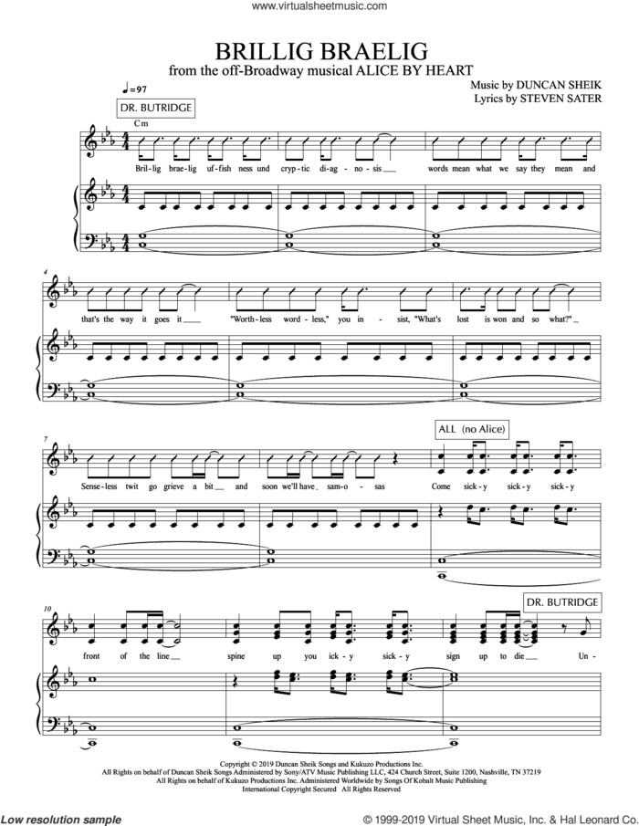 Brillig Braelig (from Alice By Heart) sheet music for voice and piano by Duncan Sheik, Duncan Sheik and Steven Sater and Steven Sater, intermediate skill level