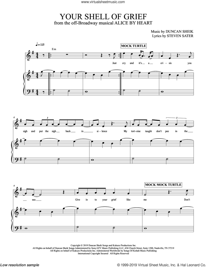 Your Shell Of Grief (from Alice By Heart) sheet music for voice and piano by Duncan Sheik, Duncan Sheik and Steven Sater and Steven Sater, intermediate skill level