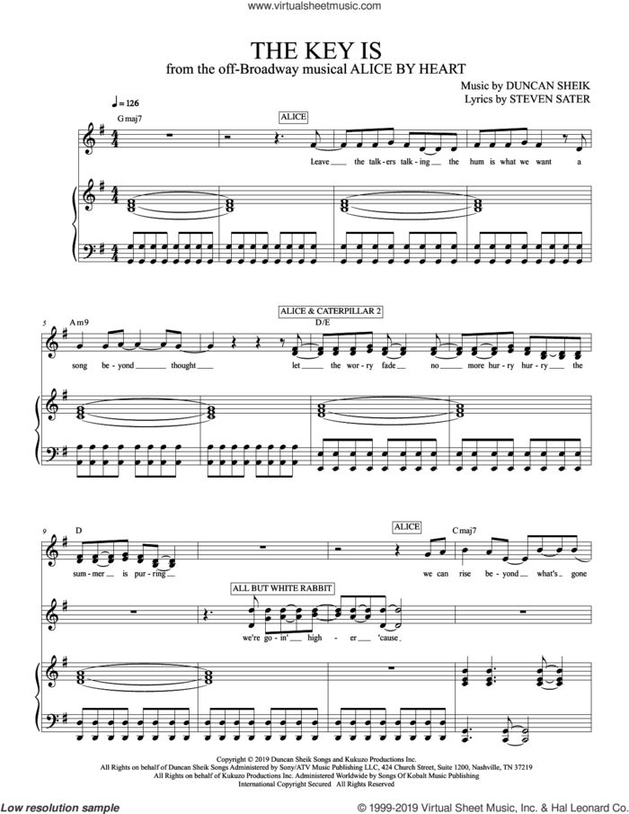 The Key Is (from Alice By Heart) sheet music for voice and piano by Duncan Sheik, Duncan Sheik and Steven Sater and Steven Sater, intermediate skill level