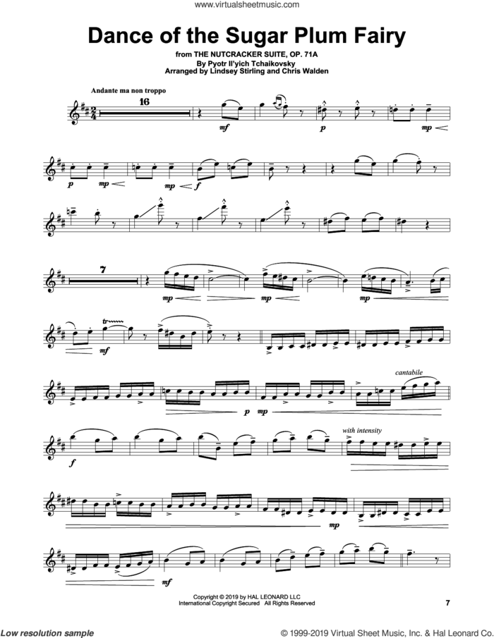 Dance Of The Sugar Plum Fairy (from The Nutcracker Suite, Op. 71a) sheet music for violin solo by Lindsey Stirling, Chris Walden and Pyotr Ilyich Tchaikovsky, classical score, intermediate skill level