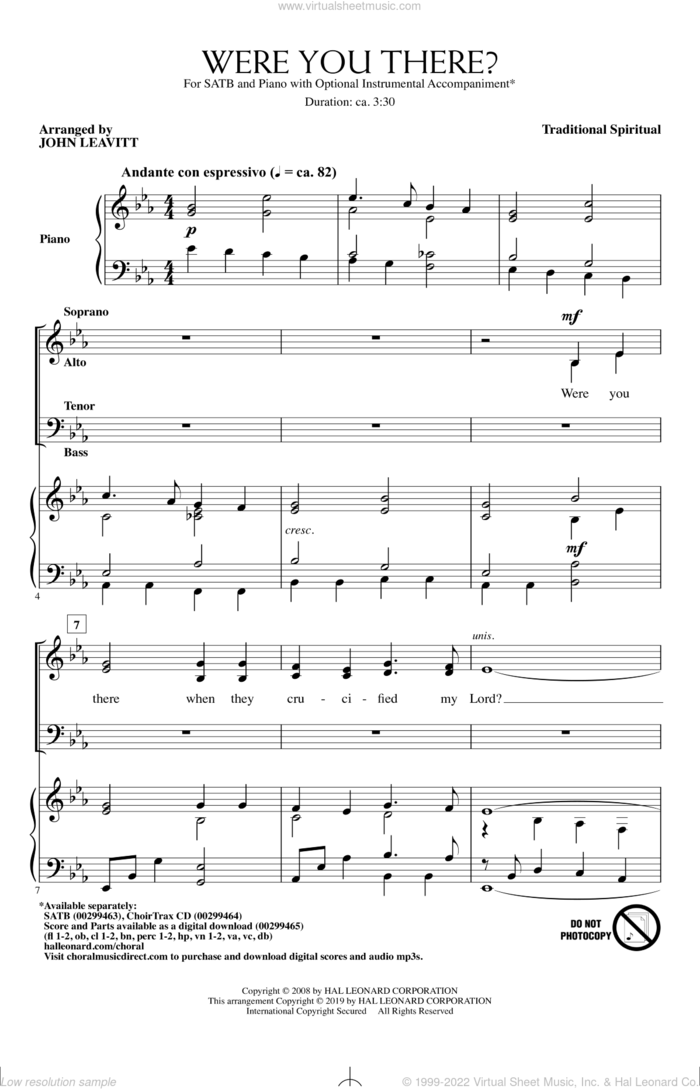 Were You There? (arr. John Leavitt) sheet music for choir (SATB: soprano, alto, tenor, bass)  and John Leavitt, intermediate skill level