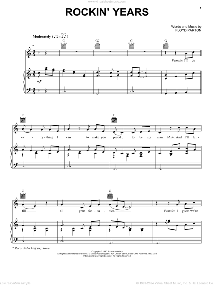 Rockin' Years sheet music for voice, piano or guitar by Dolly Parton & Ricky Van Shelton, Dolly Parton and Floyd Parton, intermediate skill level
