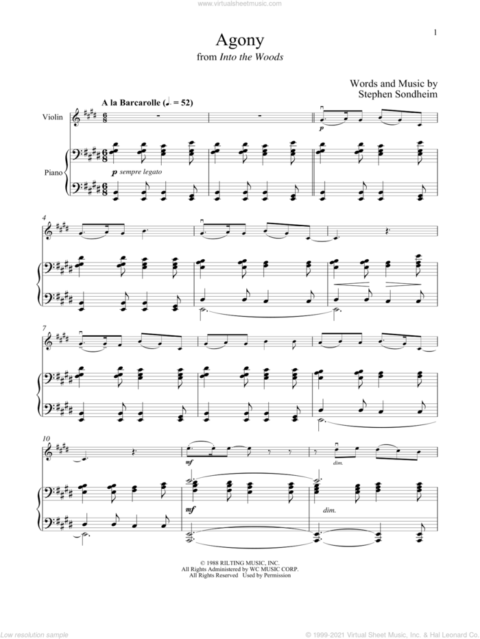 Agony (from Into The Woods) sheet music for violin and piano by Stephen Sondheim, intermediate skill level
