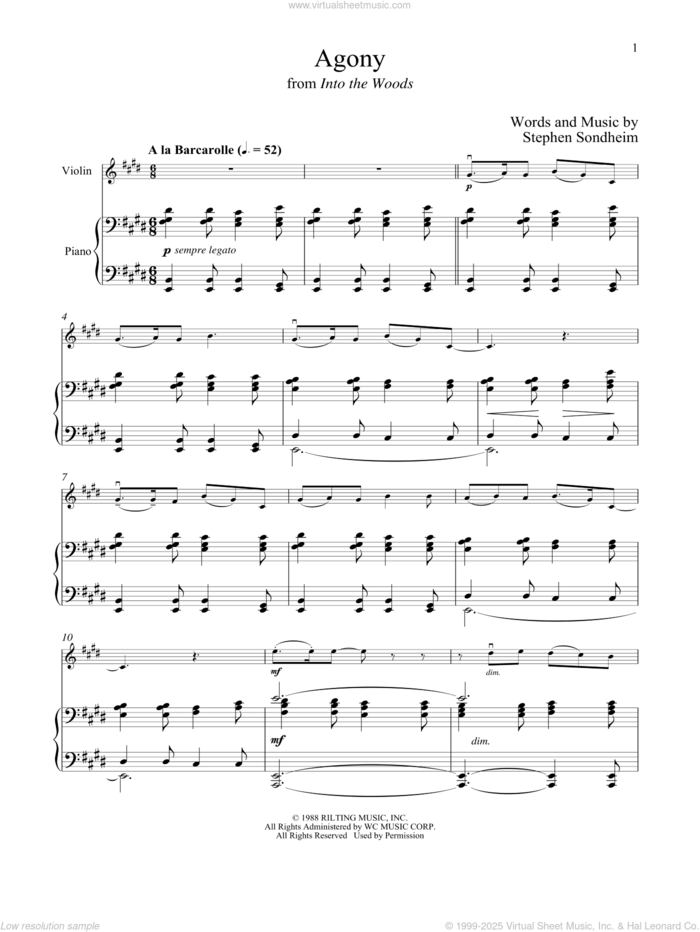 Agony (from Into The Woods) sheet music for violin and piano by Stephen Sondheim, intermediate skill level