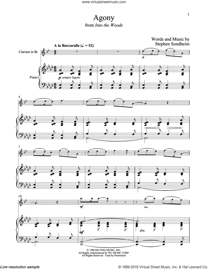 Agony (from Into The Woods) sheet music for clarinet and piano by Stephen Sondheim, intermediate skill level