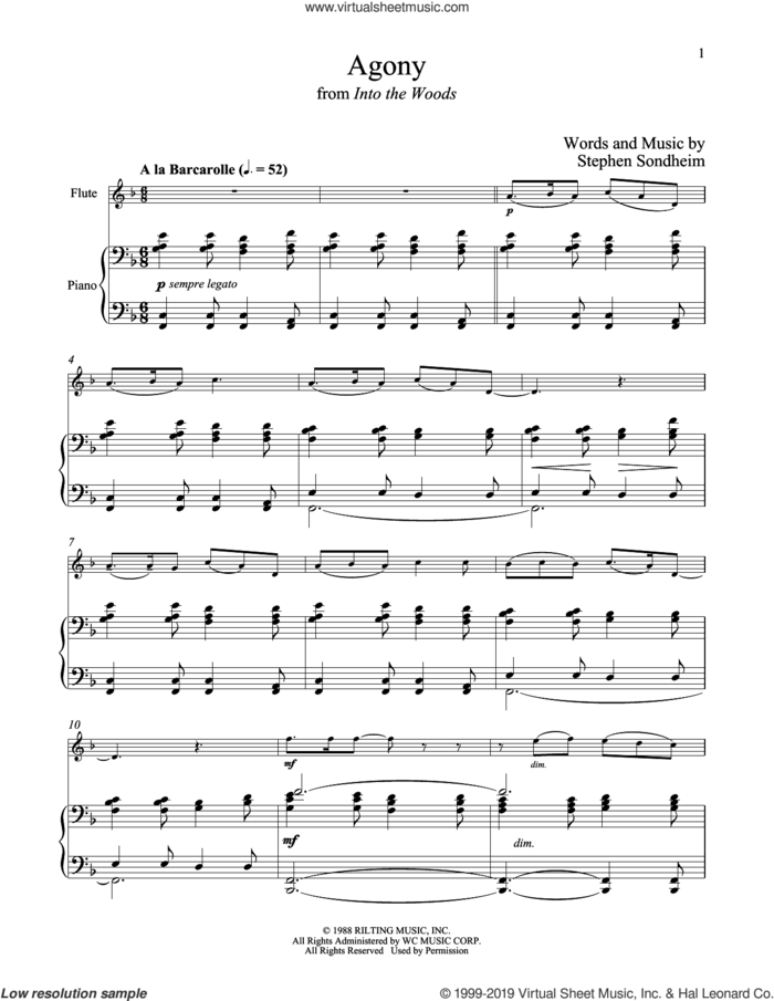 Agony (from Into The Woods) sheet music for flute and piano by Stephen Sondheim, intermediate skill level
