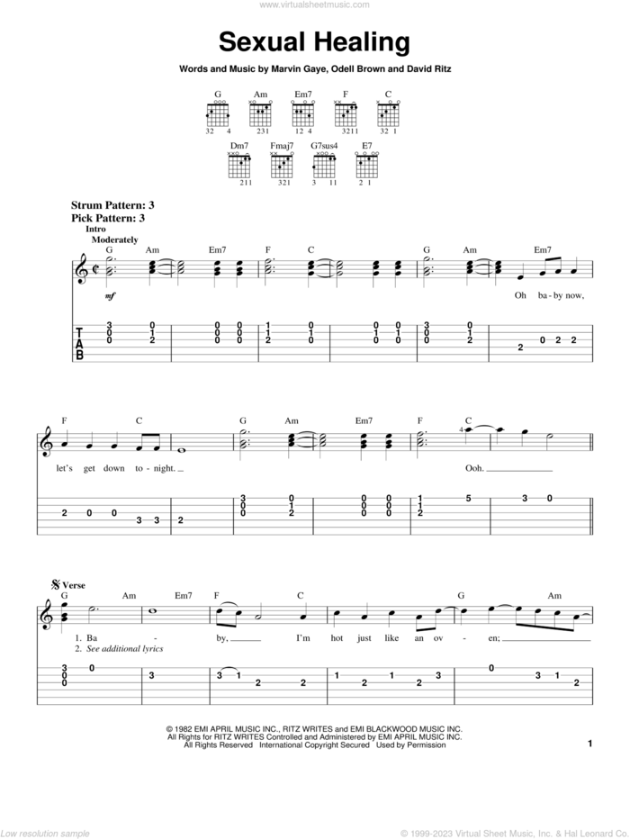 Sexual Healing sheet music for guitar solo (chords) by Marvin Gaye, Max-A-Million, David Ritz and Odell Brown, easy guitar (chords)