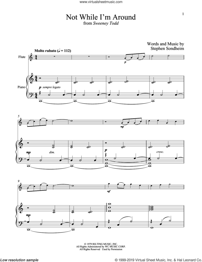 Not While I'm Around (from Sweeney Todd) sheet music for flute and piano by Stephen Sondheim, intermediate skill level
