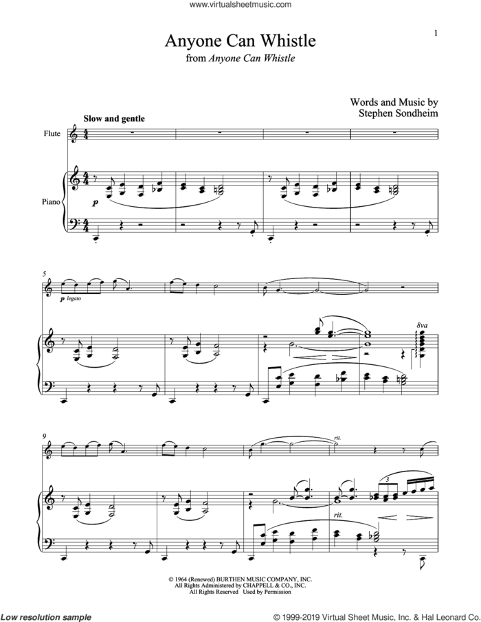 Anyone Can Whistle (from Anyone Can Whistle) sheet music for flute and piano by Stephen Sondheim, intermediate skill level