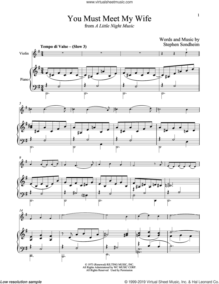 You Must Meet My Wife (from A Little Night Music) sheet music for violin and piano by Stephen Sondheim, intermediate skill level
