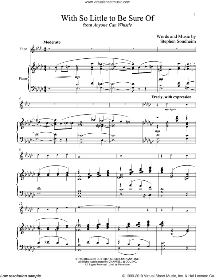 With So Little To Be Sure Of (from Anyone Can Whistle) sheet music for flute and piano by Stephen Sondheim, intermediate skill level