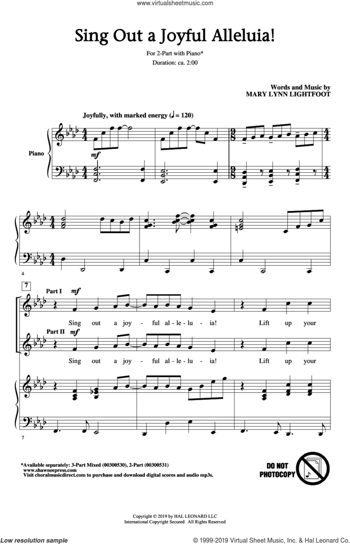 Sing Out A Joyful Alleluia! sheet music for choir (2-Part) by Mary Lynn Lightfoot, intermediate duet