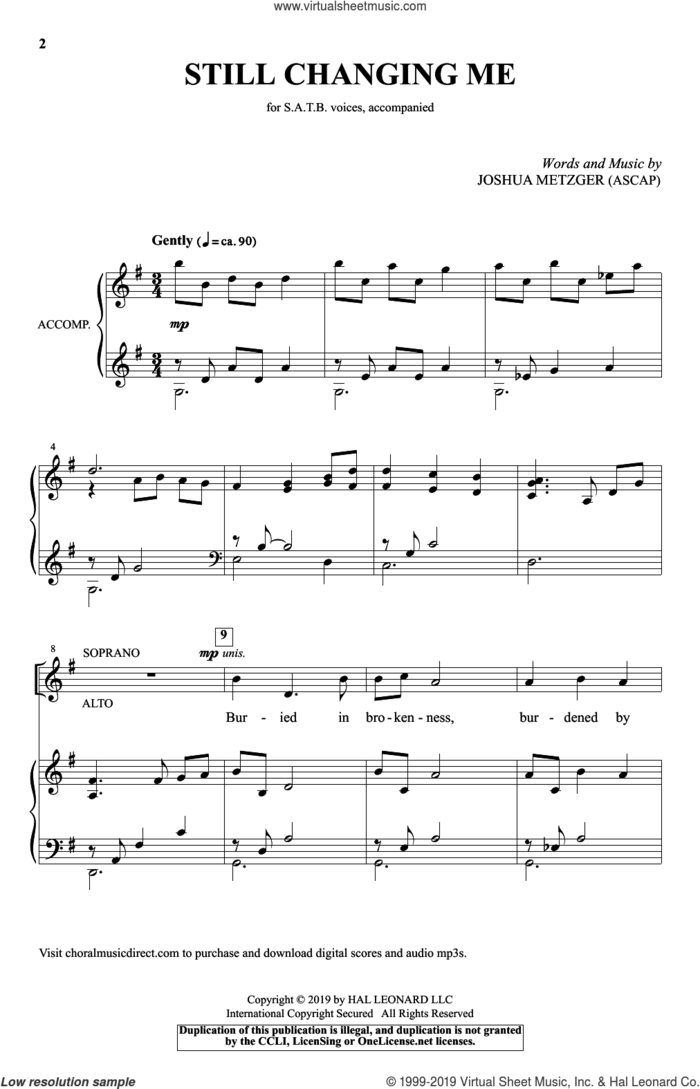 Still Changing Me sheet music for choir (SATB: soprano, alto, tenor, bass) by Joshua Metzger, intermediate skill level