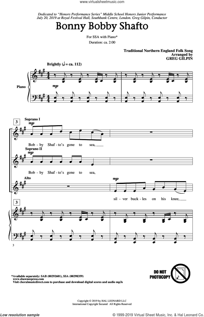 Bonny Bobby Shafto (arr. Greg Gilpin) sheet music for choir (SSA: soprano, alto) by Traditional Northern England Folk Song and Greg Gilpin, intermediate skill level