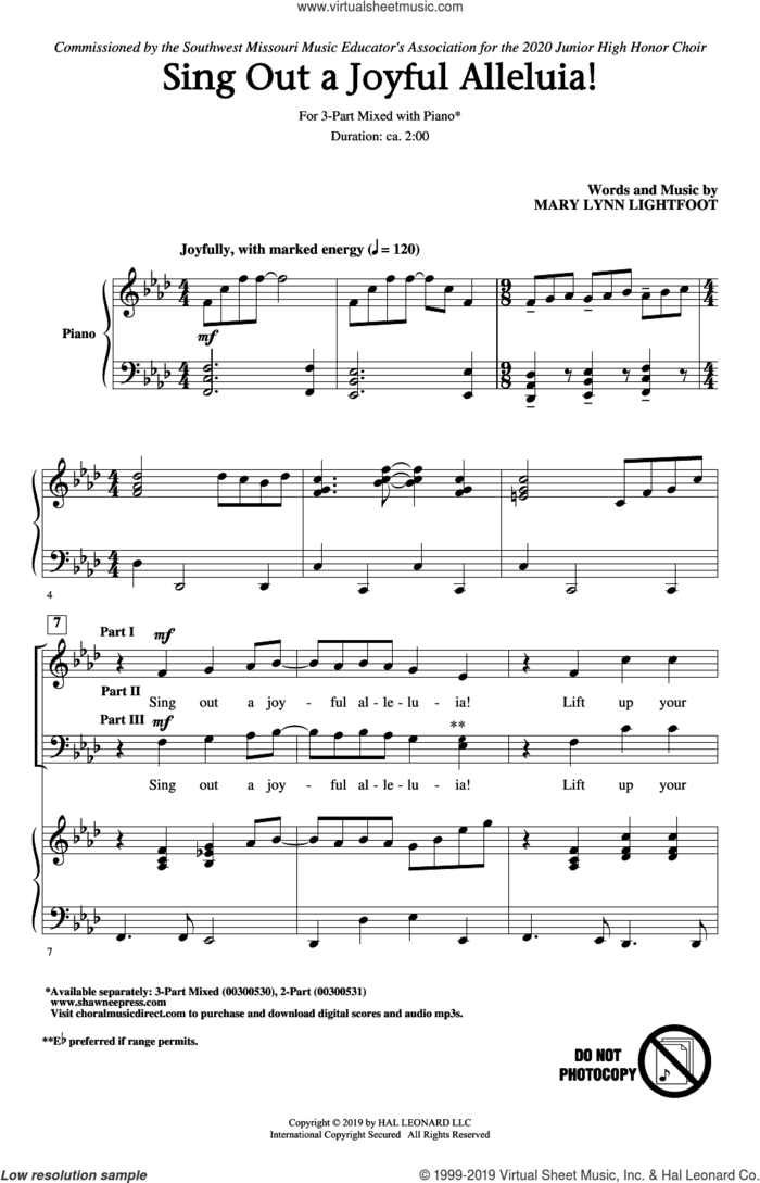 Sing Out A Joyful Alleluia! sheet music for choir (3-Part Mixed) by Mary Lynn Lightfoot, intermediate skill level
