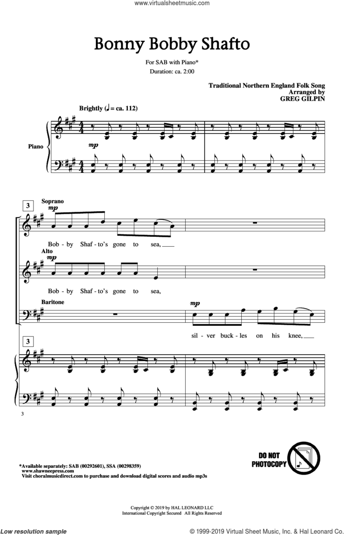 Bonny Bobby Shafto (arr. Greg Gilpin) sheet music for choir (SAB: soprano, alto, bass) by Traditional Northern England Folk Song and Greg Gilpin, intermediate skill level