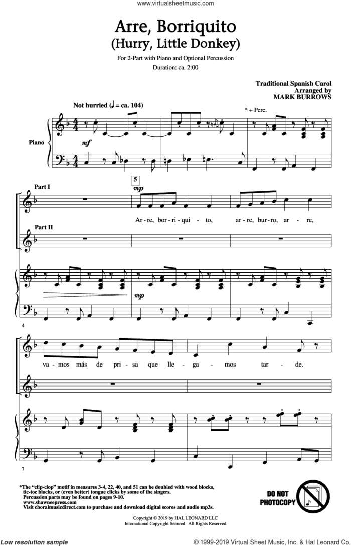 Arre Borriquito (Hurry, Little Donkey) (arr. Mark Burrows) sheet music for choir (2-Part)  and Mark Burrows, intermediate duet