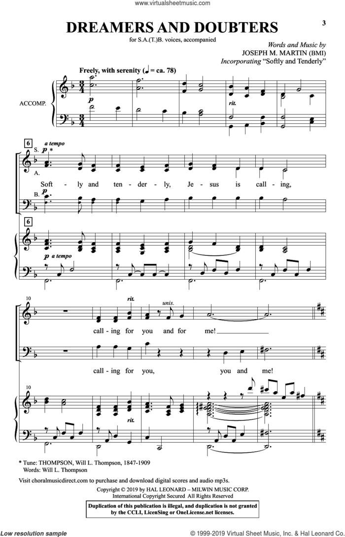 Dreamers And Doubters sheet music for choir (SATB: soprano, alto, tenor, bass) by Joseph M. Martin, intermediate skill level