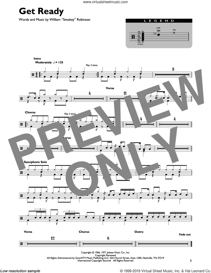 Get Ready sheet music for drums (percussions) by Rare Earth, intermediate skill level