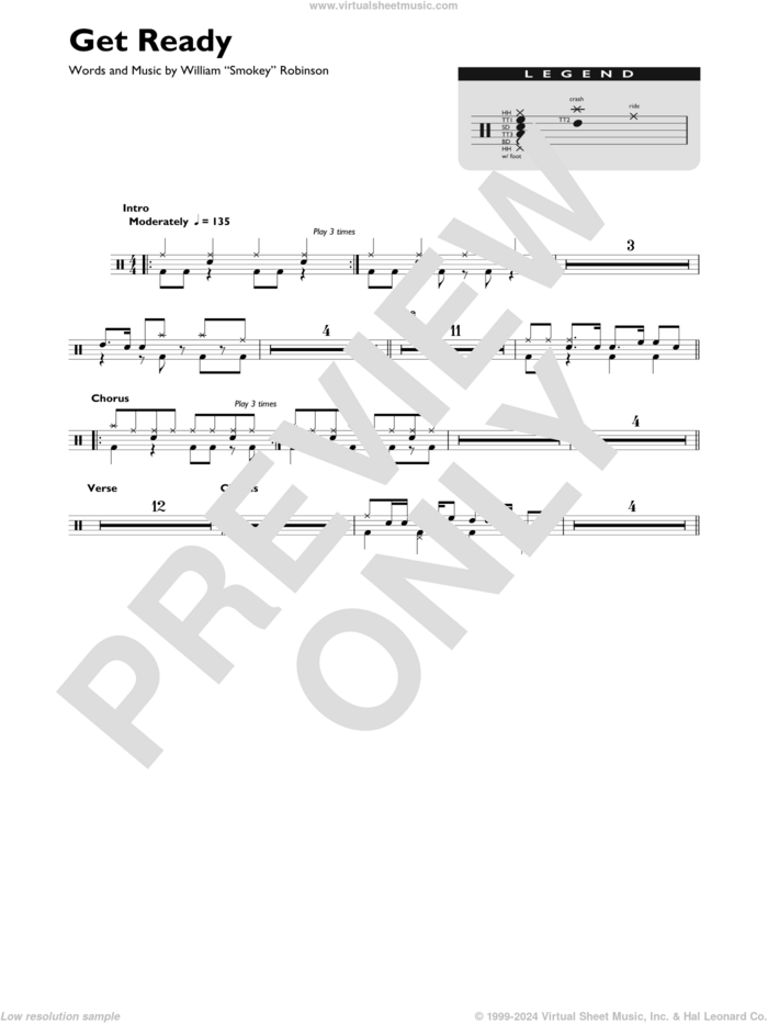 Get Ready sheet music for drums (percussions) by Rare Earth, intermediate skill level