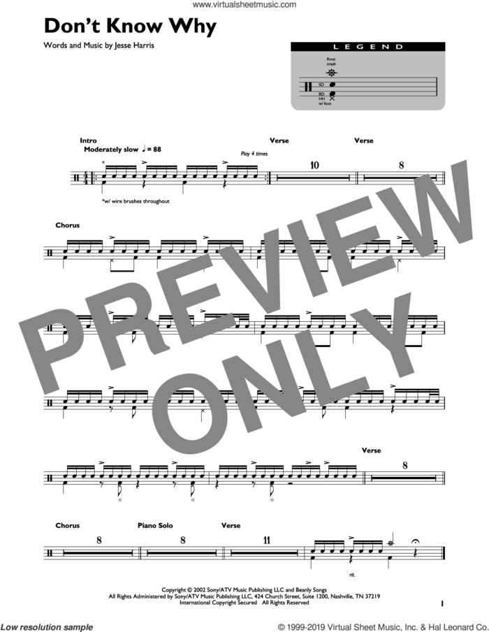 Don't Know Why sheet music for drums (percussions) by Norah Jones and Jesse Harris, intermediate skill level