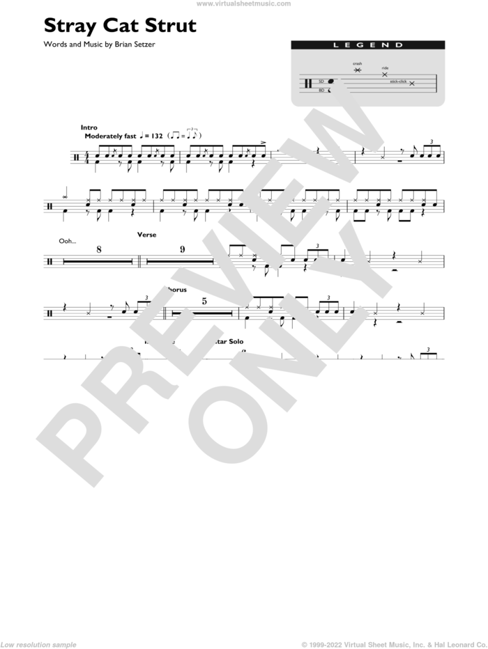 Stray Cat Strut sheet music for drums (percussions) by Stray Cats and Brian Setzer, intermediate skill level