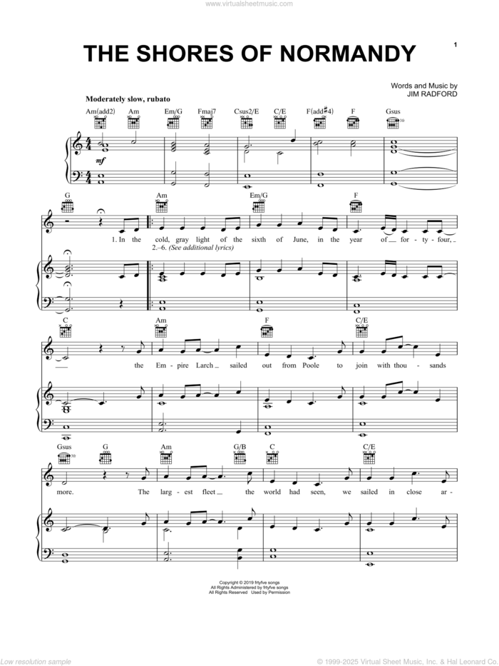 The Shores Of Normandy sheet music for voice, piano or guitar by Jim Radford, intermediate skill level