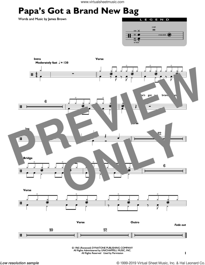 Papa's Got A Brand New Bag sheet music for drums (percussions) by James Brown, intermediate skill level
