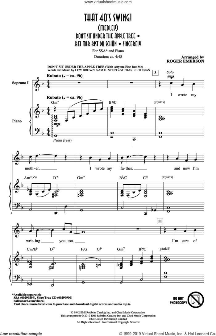 That 40's Swing! (Medley) sheet music for choir (SSA: soprano, alto) by Roger Emerson, intermediate skill level