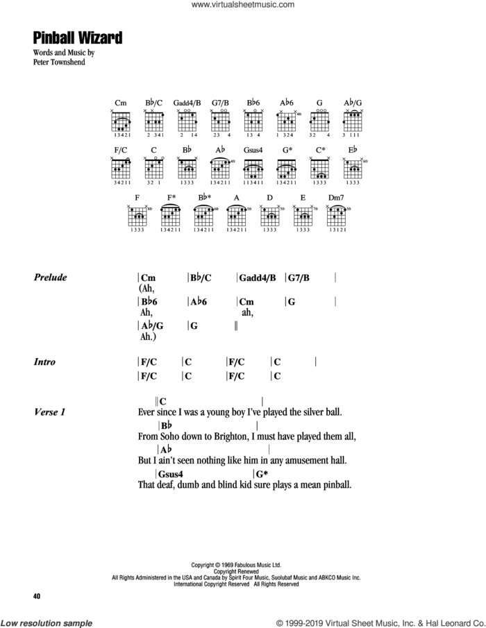 Pinball Wizard sheet music for guitar (chords) by Elton John, The Who and Pete Townshend, intermediate skill level