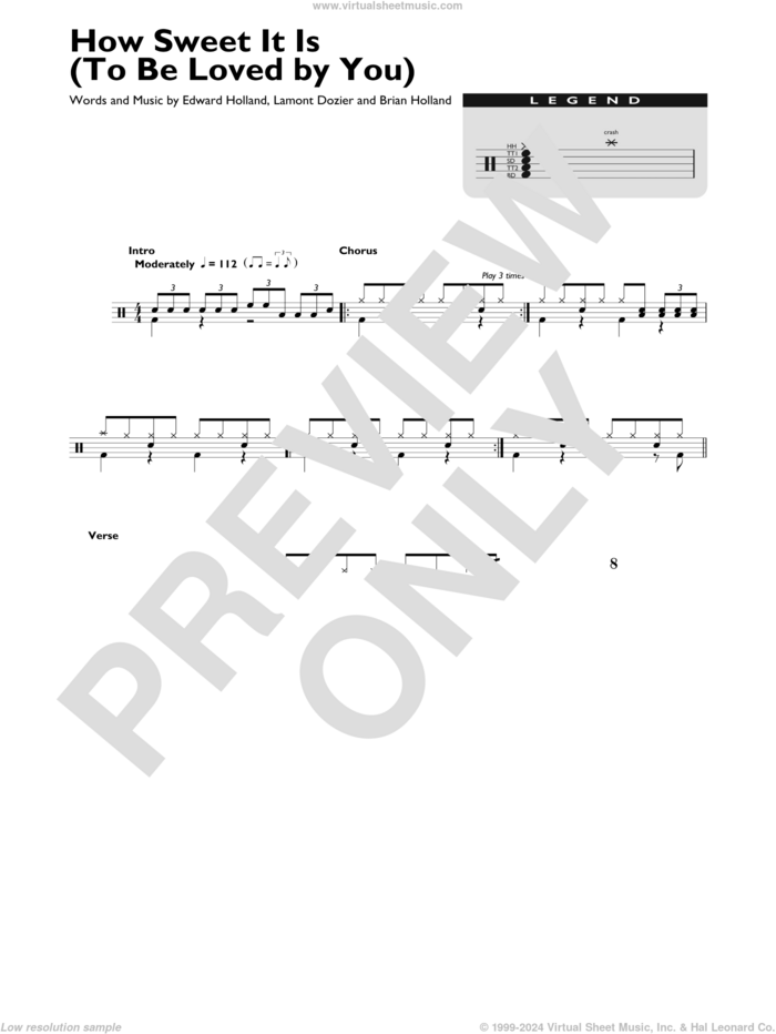 How Sweet It Is (To Be Loved By You) sheet music for drums (percussions) by James Taylor, Brian Holland, Eddie Holland and Lamont Dozier, intermediate skill level