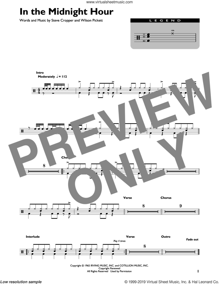 In The Midnight Hour sheet music for drums (percussions) by Wilson Pickett and Steve Cropper, intermediate skill level