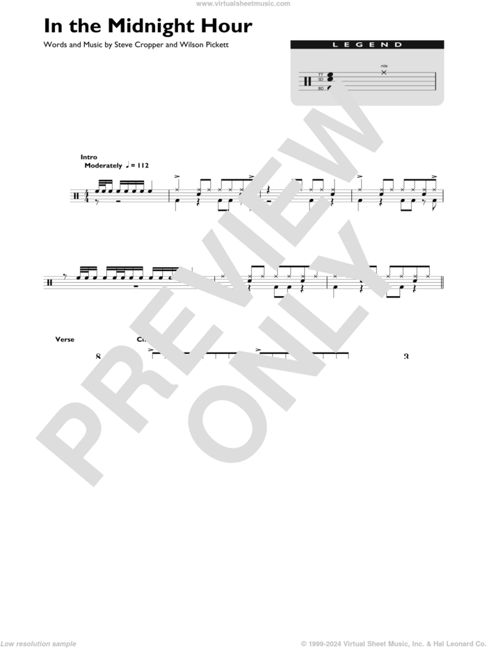 In The Midnight Hour sheet music for drums (percussions) by Wilson Pickett and Steve Cropper, intermediate skill level