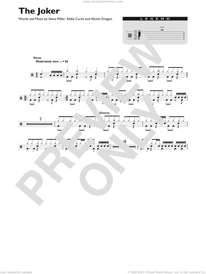 The Joker sheet music for drums (percussions) by Steve Miller Band, Ahmet Ertegun, Eddie Curtis and Steve Miller, intermediate skill level