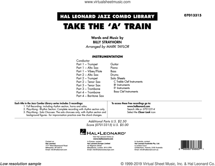 Take The 'A' Train (arr. Mark Taylor) (COMPLETE) sheet music for jazz band by Duke Ellington, Billy Strayhorn and Mark Taylor, intermediate skill level