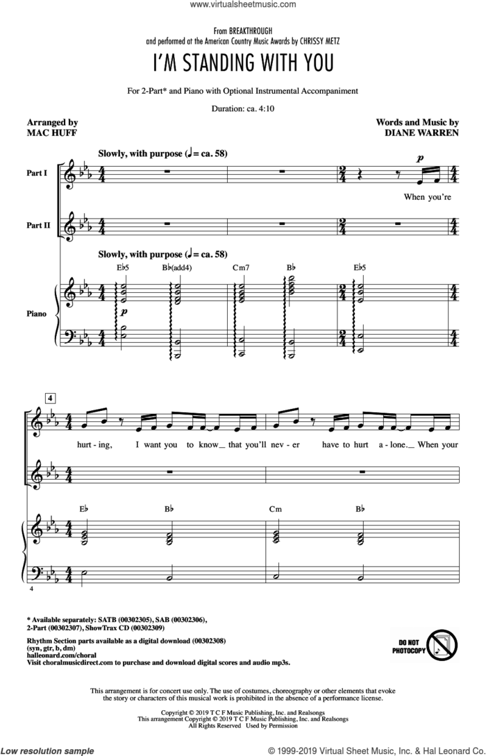 I'm Standing With You (from Breakthrough) (arr. Mac Huff) sheet music for choir (2-Part) by Chrissy Metz, Mac Huff and Diane Warren, intermediate duet