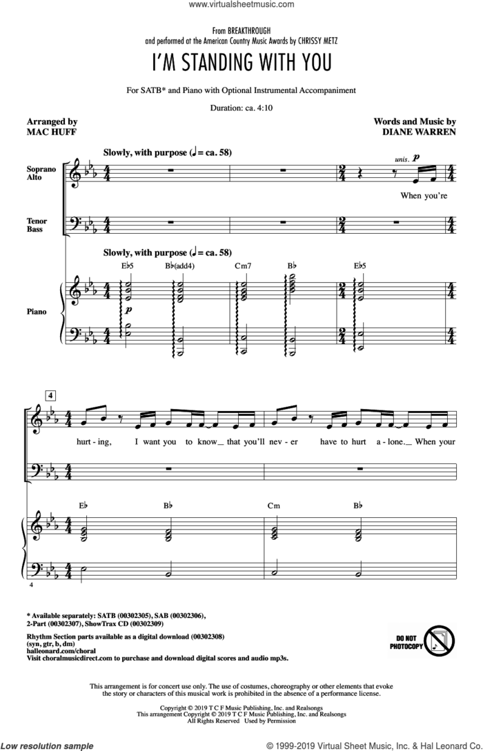I'm Standing With You (from Breakthrough) (arr. Mac Huff) sheet music for choir (SATB: soprano, alto, tenor, bass) by Chrissy Metz, Mac Huff and Diane Warren, intermediate skill level