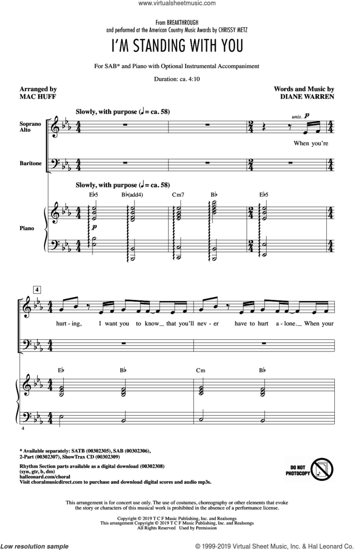 I'm Standing With You (from Breakthrough) (arr. Mac Huff) sheet music for choir (SAB: soprano, alto, bass) by Chrissy Metz, Mac Huff and Diane Warren, intermediate skill level